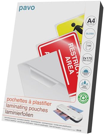 Pavo Premium Laminierfolien DIN A4, 2 x 175 micron, Glanz, 100-er Pack