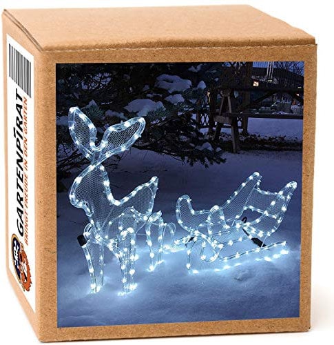 Gartenpirat Weihnachtsbeleuchtung LED Rentier mit Schlitten kaltweiß Weihnachtsdeko Außenbeleuchtung
