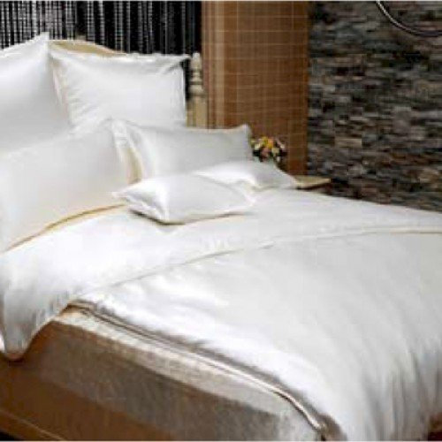 Bettbezug Seiden-Bettwäsche Satin White Uni, eleganter Luxus-Seiden-Bettbezug in glänzendem Seidenweiß, hochwertig genäht und haltbar verarbeitet aus mittelschwerem Seidengewebe, mit echten Perlmutt-Knöpfen, 155x220 cm