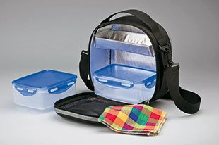 ANGOPE Bolsa Térmica Porta Alimentos - Estuche Térmico Portátil Negro con Recipientes Herméticos y Porta Cubiertos - Fiambrera Bandolera para Comida - Ideal para Oficina o Camping - Garantía Lifestyle
