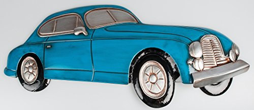 Nostalgische Wanddeko Wandauto aus Metall, blau, 72 cm