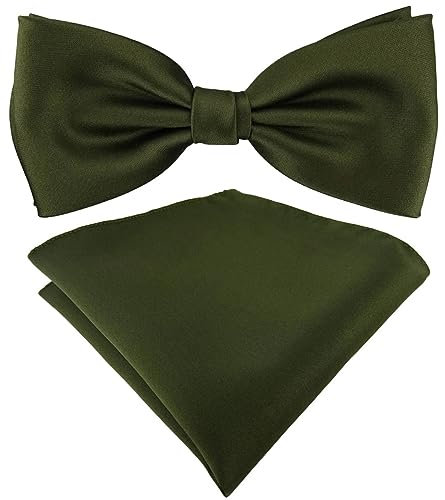 TigerTie Satin Fliege Einstecktuch in olivegrün Uni einfarbig + Aufbewahrungsbox