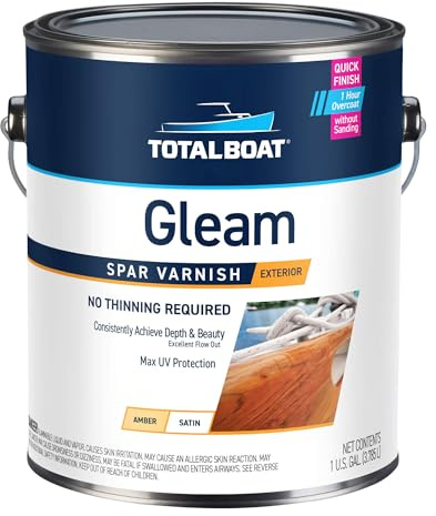 TotalBoat Gleam Marine Spar Varnish, Gloss and Satin Polyurethane Finish for Wood, Boats and Outdoor Furniture (Satin Low-Sheen Gallon)