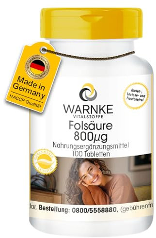 Folic Acid Tablets - 800mcg - Vegan - 100 Tablets | Warnke Vitalstoffe - German Pharmacy Quality