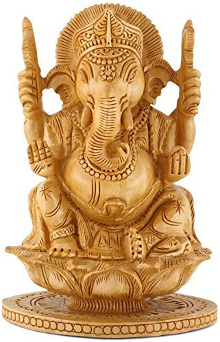 SouvNear Madera Ganesha Estatua - 15,2 cm Escultura de Ganesh, el Dios del Elefante hindú, Complejo de la Mano-Tallado en Madera 'Kadam' - Hermoso, detallado Decoración Figuras y Regalos de la India