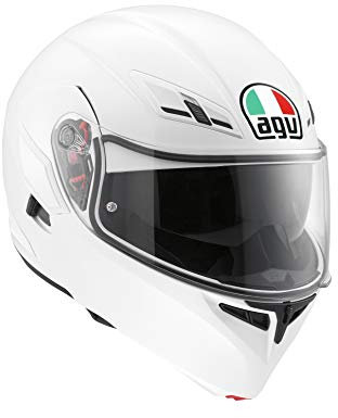 AGV Compact ST ECE 22-05 Solid Motorrad Klapphelm ECE 22-05 P/J in zwei Konfigurationen zugelassen, mit Sonnenblende, Weiß, M