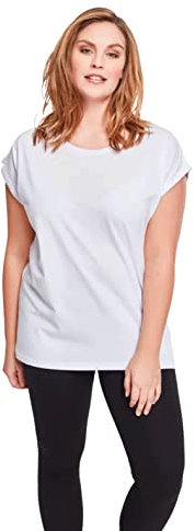 Urban Classics Women's Ladies Extended Shoulder Tee Basic T Shirt with Capsleeves Shortsleeve T Shirt Top Crew Neck, White, XL UK