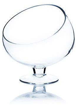 WGV Slant Cut Bowl Glass Vase with Stand, Open 7, Height 7, Clear Terrarium, Candy Dish, Fruit Jar, Floral Container for Wedding Party Event, Home Office Decor, 1 Piece