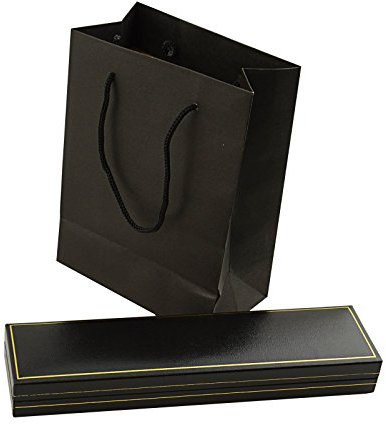 Splendido braccialetto scatola nera in similpelle con inserti in velluto con finiture dorate e sacchetto regalo