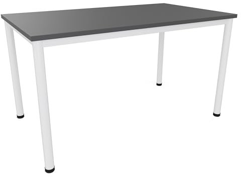 Dila GmbH Schreibtisch/Besprechungstisch in verschiedenen Größen und Farben weißes Metallgestell Konferenztisch Arbeitstisch (B: 140 cm x T: 80 cm, Anthrazit)