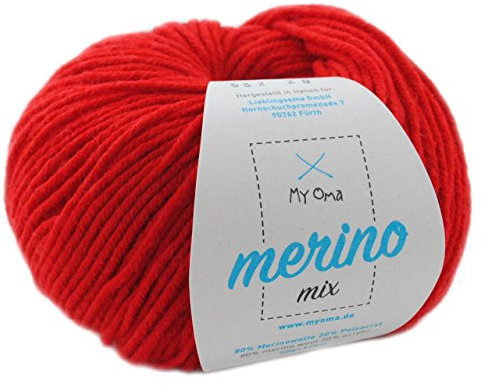 Wolle Merino - 1 Knäuel Merino Wolle Hagebutte (Fb 532) - Rote Merinowolle kaufen - Mischwolle Stricken + GRATIS Myoma Label - 50g/120m - Myoma Wolle - weiche Wolle - Mischgarn