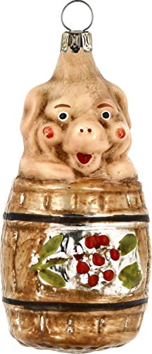Marolin Glas Figur 'Schwein im Fass' patiniert
