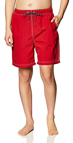 Nautica Men's Solid Quick Dry Logo Swim Trunk, Nautica Red, Large