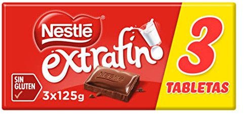 Nestlé Extrafino Tableta de Chocolate con Leche, 3 x 125g