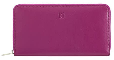 DUDU Portafoglio donna grande RFID di vera pelle colorato zip around Fucsia