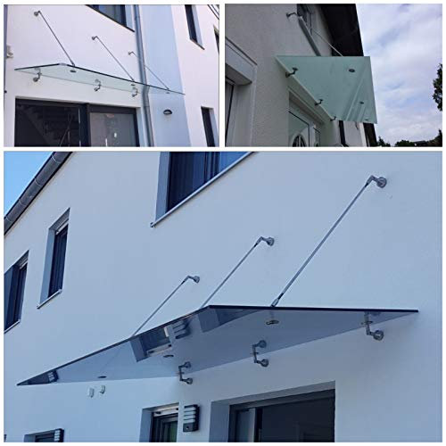 Glasvordach Edelstahl Vordach für Haustür Türvordach Überdachung VSG 13 mm Glas, Größe:200 x 90 cm, Glasart:Klarglas