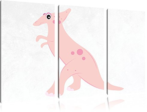 Pixxprint Niedlicher Dinosaurier, Leinwandbild 3 Teilig, Gesamtmaß: 120x80cm, Wandbild, Dekoration, fertig gespannt, Kein Poster