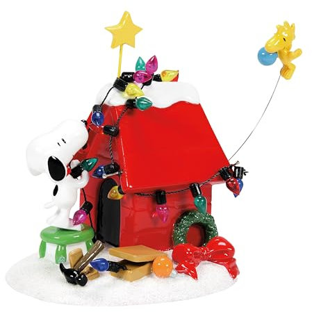 Department 56 Peanuts Dekoration Snoopy's Hundehaus Woodstock Weihnachtsbeleuchtung, aus Kunststoffharz, Kunststoff, Stahl, 20,3 cm rot