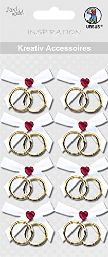 Ursus 8 3D-Luxussticker Hochzeit Schleifen mit Eheringen und rotem Herz
