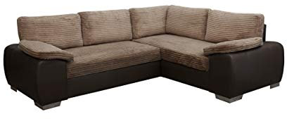 Sofas and More ENZO - CORNER SOFA BED WITH STORAGE - JUMBO CORD FABRIC LEATHER - RIGHT HAND SIDE ORIENTATION (BROWN)