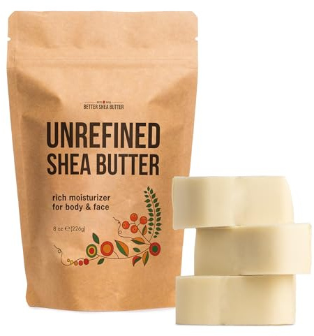 Raw Shea Butter – 100% Pure Unrefined African Shea Butter | Deep Moisturizer for Dry Skin, Hair & Scalp | DIY Body Butter, Lip Balm & Soap Base | Smoky Scent (8 oz Block)