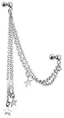 Piersando Tragus Helix Ohr Piercing Cartilage Knorpel Stab Stecker 316 L Chirurgenstahl Doppel 4 Sterne