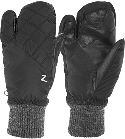 HORZE Damen Winterhandschuhe 3-Finger-Fäustling, Reiterhandschuhe Leder Winter, Schwarz, 7
