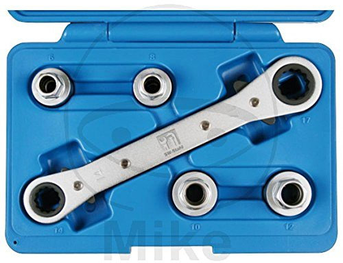 SW-Stahl 04169L Stehbolzen-Ausdrehsatz 5-teilig I Stehbolzen Ausdreher M6–M12 I Doppelring-Ratschenschlüssel 14×17 mm I Ausdrehsatz für Stehbolzen I Werkzeug-Set in Kunststoffkassette