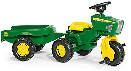 Rolly Toys John Deere 3-Wheel Trac with Trailer Ride On, Green/Yellow (52769)