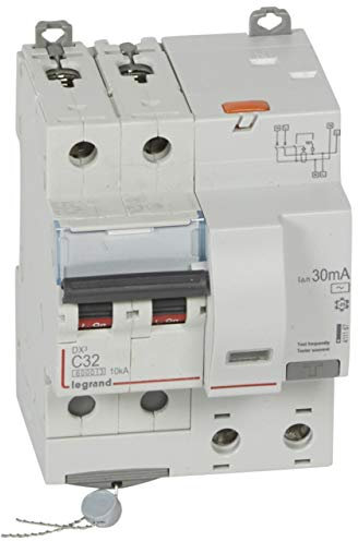 Legrand 411167 Disjoncteur différentiel monobloc DX³6000 10kA arrivée haute vis départ haut automatique, 2P, 230V, 32A typeAC, 30mA