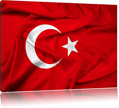 Pixxprint Turkey flag Türkei Flagge, Größe: 60x40cm, Leinwandbild, fertig gespannt, Wandbild, Dekoration, Kunstdruck, kein Poster