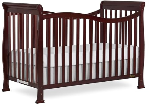 Dream On Me Violet 7-in-1 Convertible Full-Size Baby Crib with Toddler, Day & Full Bed Conversion in Cherry, GreenGuard Gold & BSA, 4 Mattress Heights, Sustainable Pinewood