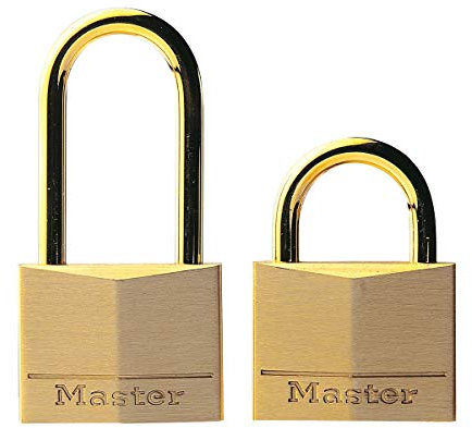 Master Lock 635EURT Confezione da 2 Lucchetti a Chiavi con Corpo e Archetto in Ottone Massiccio, Oro, 4.7 x 3.4 x 1.2 cm