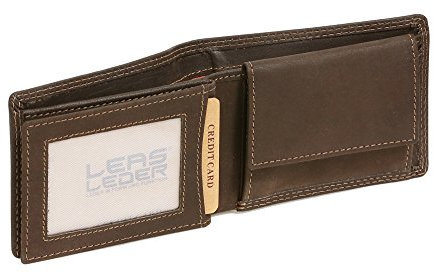 LEAS Mini-Geldbörse mit Klappe im Querformat Scheine müssen gefaltet MCL in Echt-Leder, braun 9,5x7,5x2cm (LxBxH)