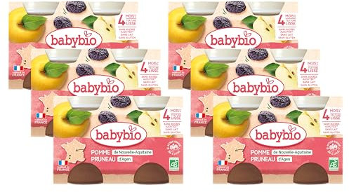 BABYBIO - Petits Pots Pomme Pruneau - 4+ mois - 2x130g - Lot de 6 - BIO