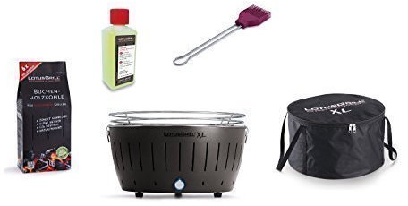 LotusGrill XL Starter Set 1x GRIGIO ANTRACITE 1x CARBONE LEGNO FAGGIO 1Kg,1x PASTA COTTURA FUOCO 200ml,1xmarinierpinsel PRUGNA-VIOLA,1x Borsa per trasporto - Der raucharme GRIGLIA CARBONE/GRIGLIA DA