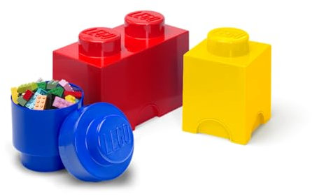 LEGO Storage Brick Multipack S, Stackable Storage Boxes, Set of 3 pcs, Desk Storage, LEGO Organizer, Toy Box, Home Decor, Red, Yellow, Blue