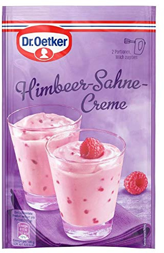 Dr. Oetker Himbeer-Sahne-Creme, 62 g Dessertpulver mit Himbeerstücken zur Zubereitung eines Himbeer-Sahne-Cremedesserts