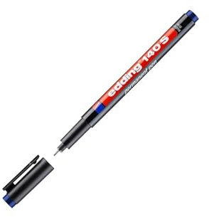 edding 140 S feutre permanent - bleu - 1 stylo - pointe ronde,3 mm - stylo pour écrire sur du verre, du plastique, des films et surfaces lisses - à séchage rapide, résistant aux taches et étanche