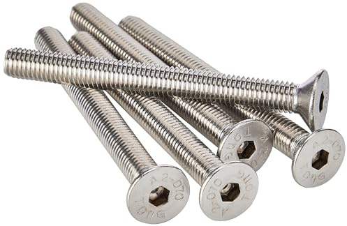 A2 Stainless Steel Socket Countersunk Screw Allen Key Bolts M6 6mm x 65mm (Pack of 10), Silver