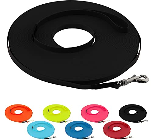 LENNIE Ultraleichte BioThane Schleppleine für Hunde bis 5kg, 50m lang, mit Handschlaufe, Schwarz, genäht, 9 mm