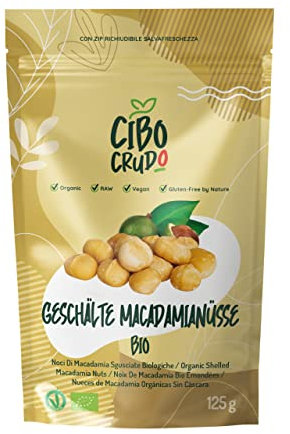 Nueces de Macadamia Enteras Bio - 125g. Nueces sin Cáscara Crudas sin Tostar o Saladas. Ricas en Sales Minerales Fibras y Carbohidratos. Puro y Natural. Macadamia Nuts.
