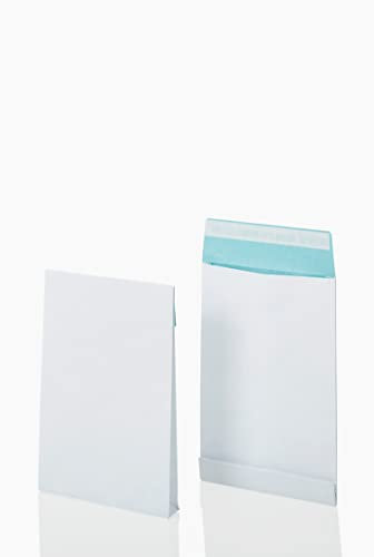 Bong Faltentaschen C4 (125 Stück) 324x229x40 mm | haftklebende Faltentaschen mit Klotzboden und Seitenfalte | Versandtaschen C4 fadenverstärkt mit blauem Innendruck | Umschläge 130g/m² | Weiß