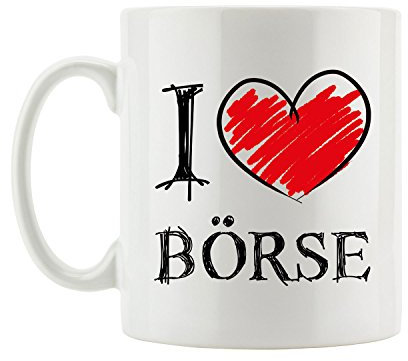 Pixxprint I Love Börse Fun Tasse, ca. 300ml Fassungsvermögen, Keramik Weiß, Spülmaschinenfest