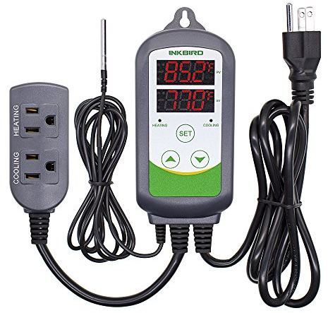 Inkbird ITC-308 Digital Temperature Controller 2-Stage Outlet Thermostat Heating and Cooling Mode Carboy Homebrew Fermenter Greenhouse Terrarium 110V 10A 1100W