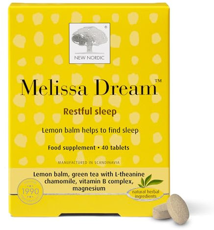 New Nordic Melissa Dream - Melatonin-Free Natural Sleep Aid & Insomnia Relief for Adults - Magnesium & Chamomile - 40 Herbal Sleeping Tablets