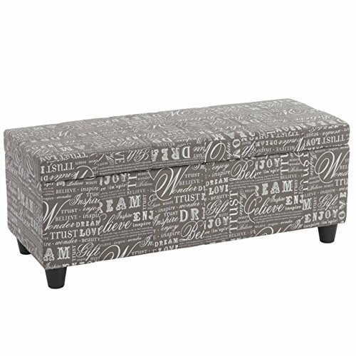 Mendler Aufbewahrungs-Truhe Kriens, Sitzbank Bank, Stoff/Textil, 45x114x45cm FSC®-Zertifiziert - Schriftzug, grau