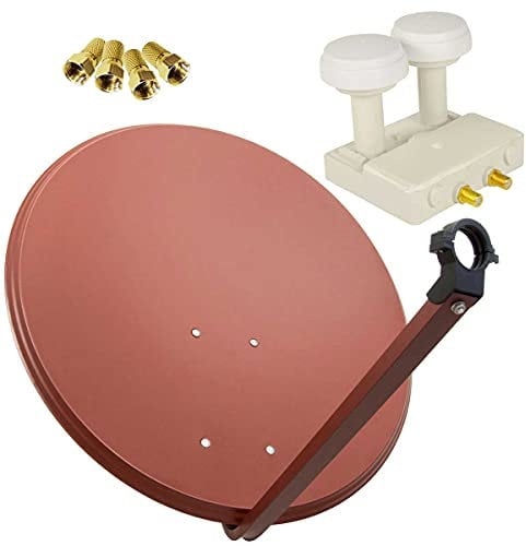 PremiumX Satelliten-Komplettanlage 80cm Satellitenschüssel Ziegelrot Twin LNB Monoblock Astra Hotbird, 2 SAT für 2 Teilnehmer