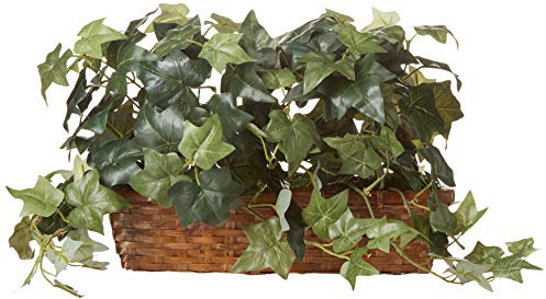 Nearly Natural 12.5in. Puff Ivy with Ledge Basket Silk Plants, Green,20.5'' x 6'' x 12''