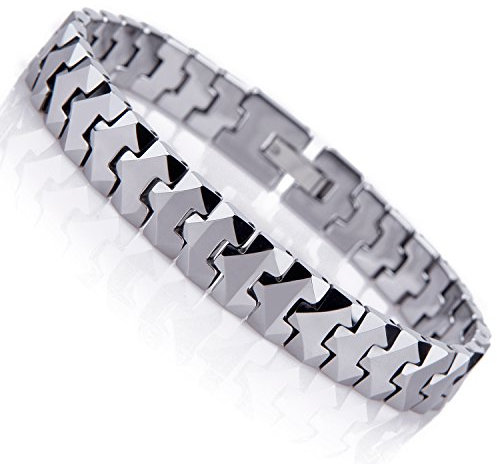 URBAN JEWELRY Unique Solid Tungsten Puzzle Pieces Style Mens Link Bracelet (Silver, 10mm)